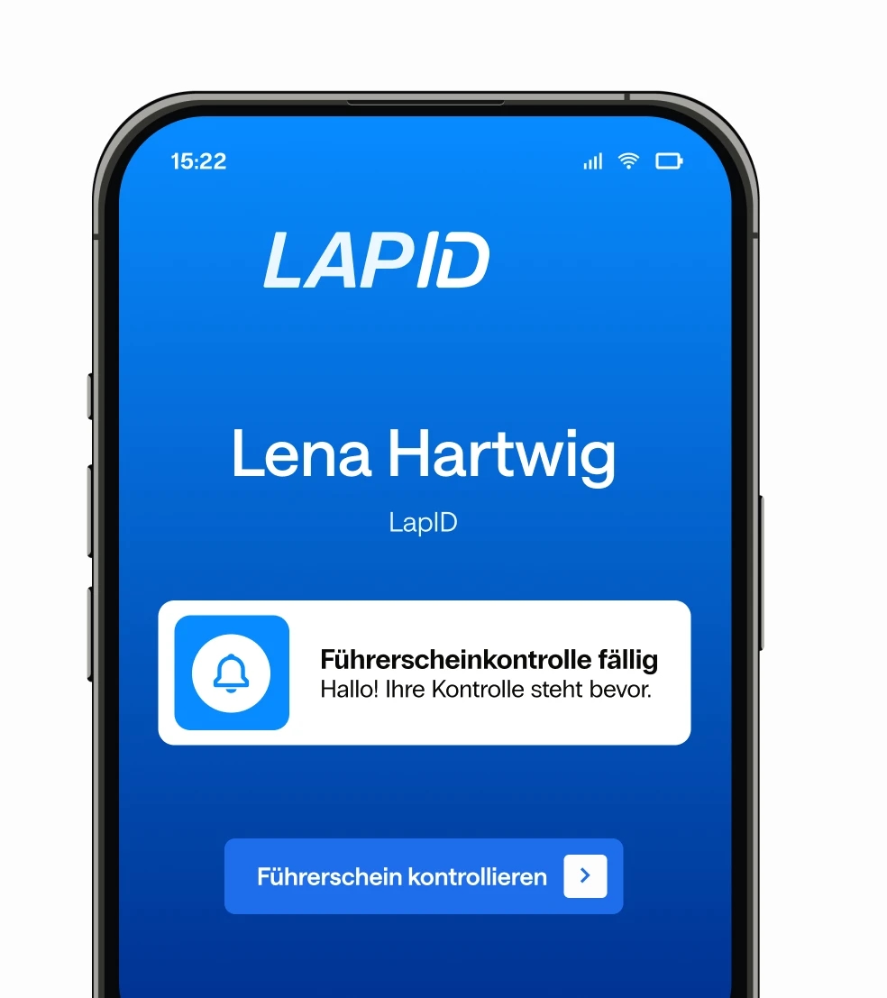 Darstellung der LapID Driver App mit der Möglichkeit eine Führerscheinkontrolle zu starten.